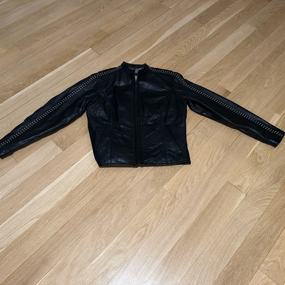 Harley-Davidson Black Studded lamb skin jacket Wing Logo Zip Front Size XS - Picture 2 of 3